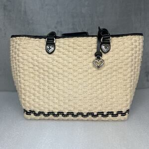 Brighton Ivory Woven Hemp‎ Beach Tote Handbag Braided Leather Handles Lined
